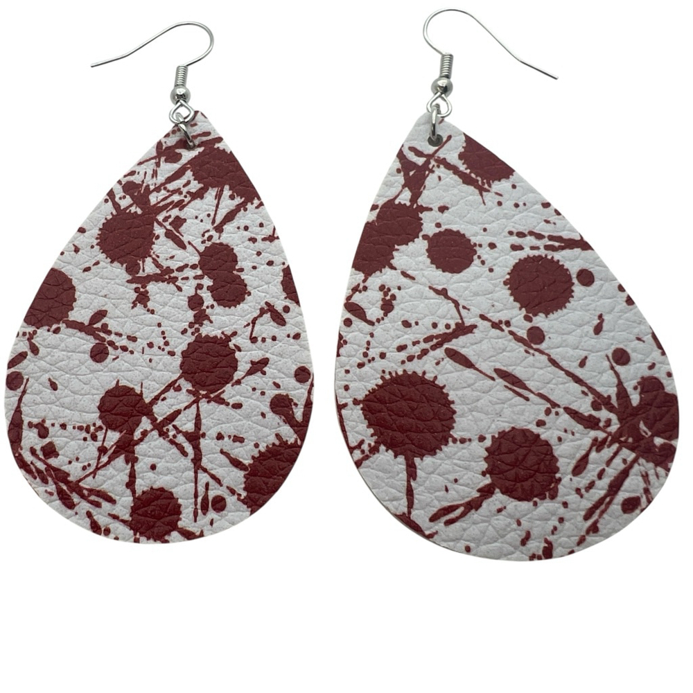 Women's Unbranded White & Red Blood Splatter Teardrop Earrings One Size - Picture 2 of 2